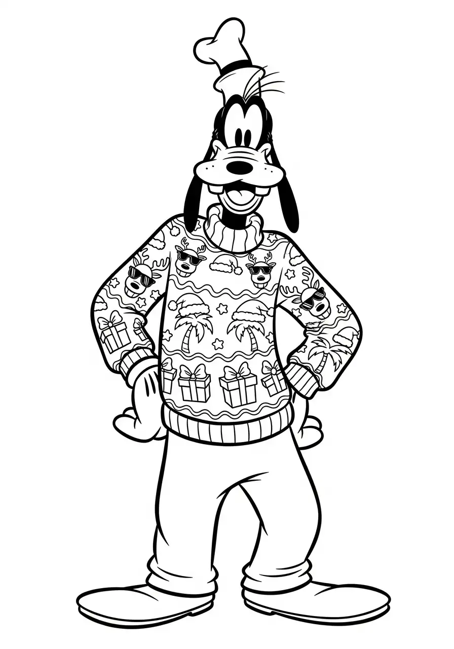goofy in zijn foute kersttrui kleurplaat