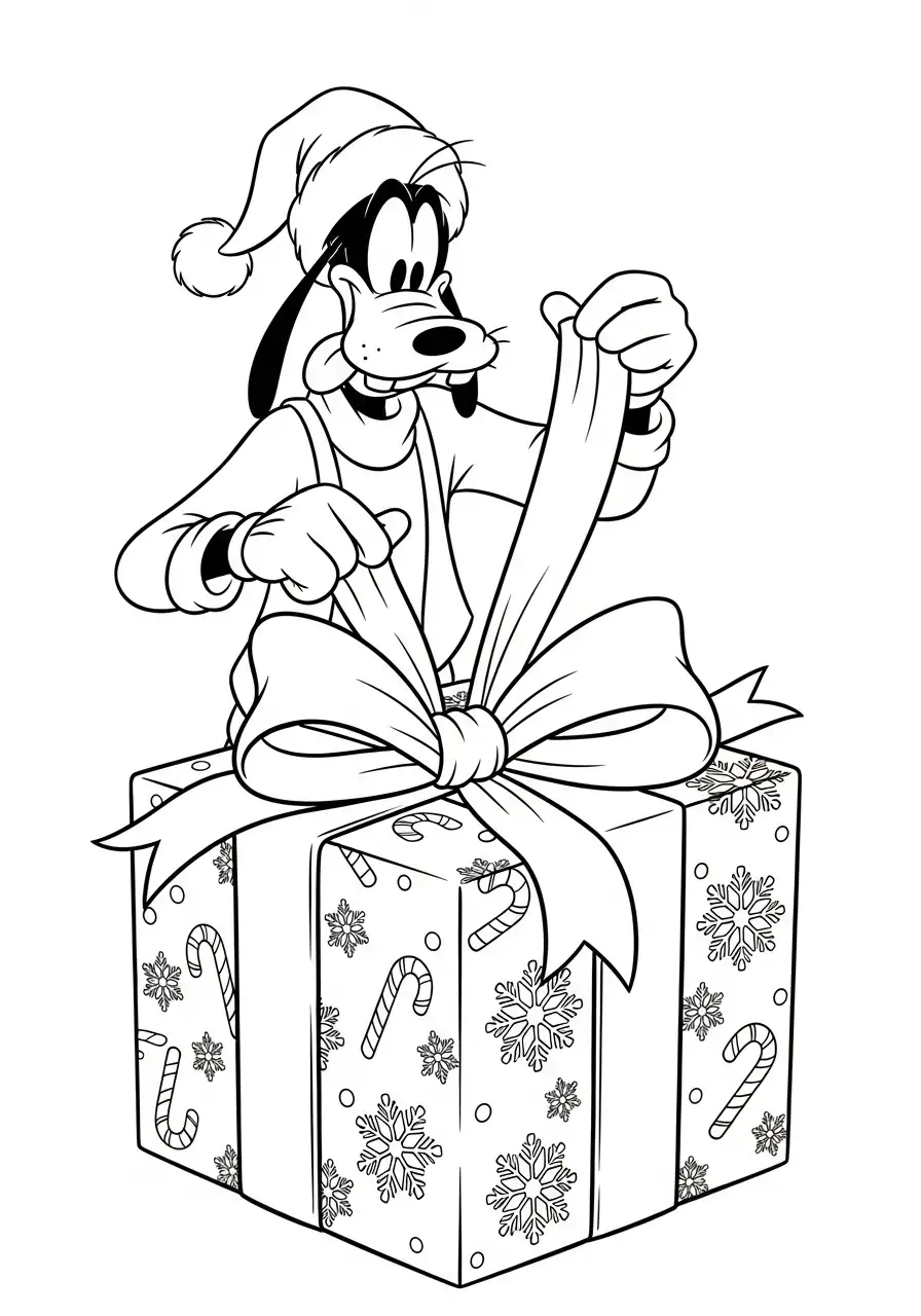 goofy maakt een enorm cadeau open kleurplaat