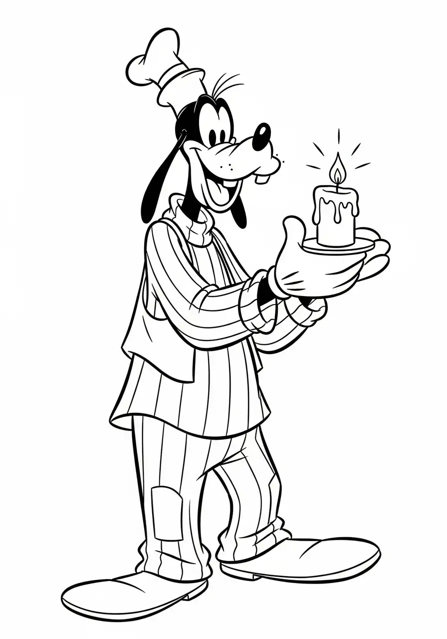 goofy met een brandende kaars kleurplaat