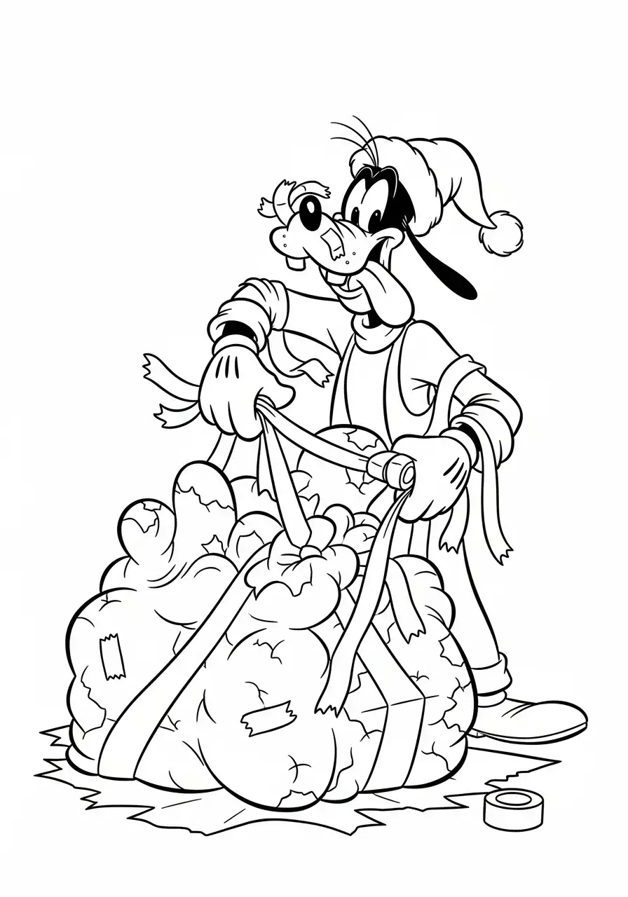 goofy pakt een moeilijk cadeau in kleurplaat