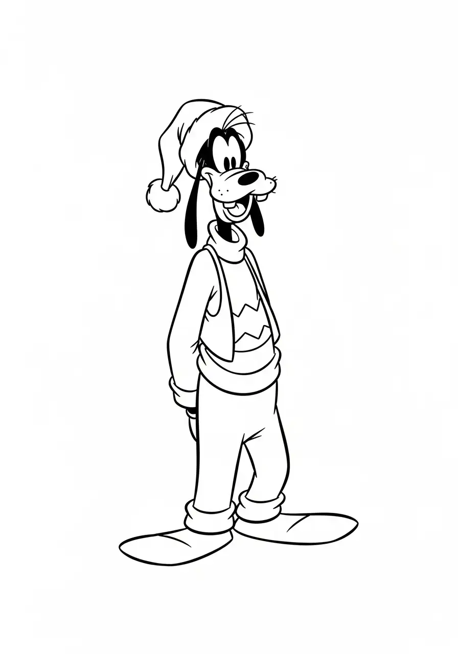 goofy portret in kerstkleding kleurplaat