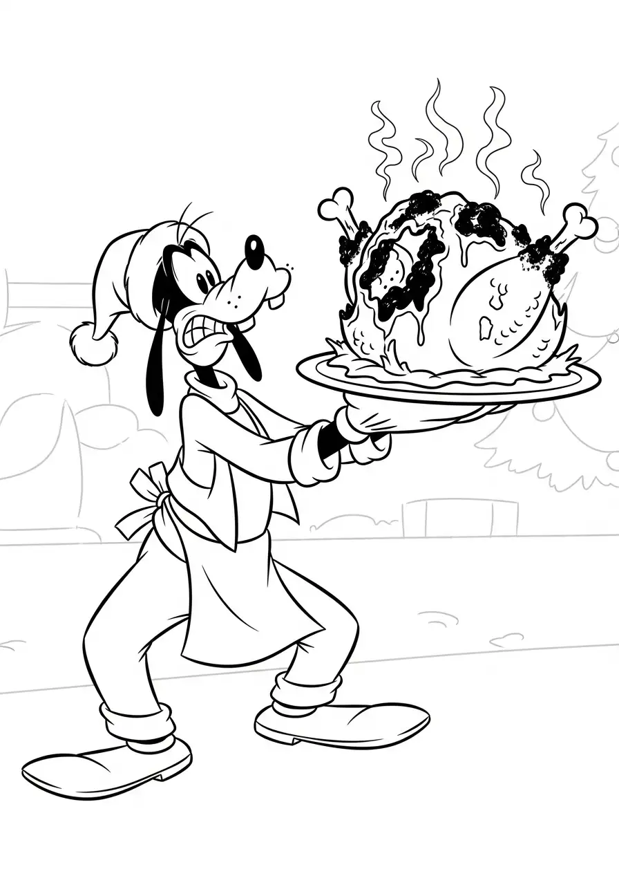 goofy serveert de gebraden kalkoen kleurplaat