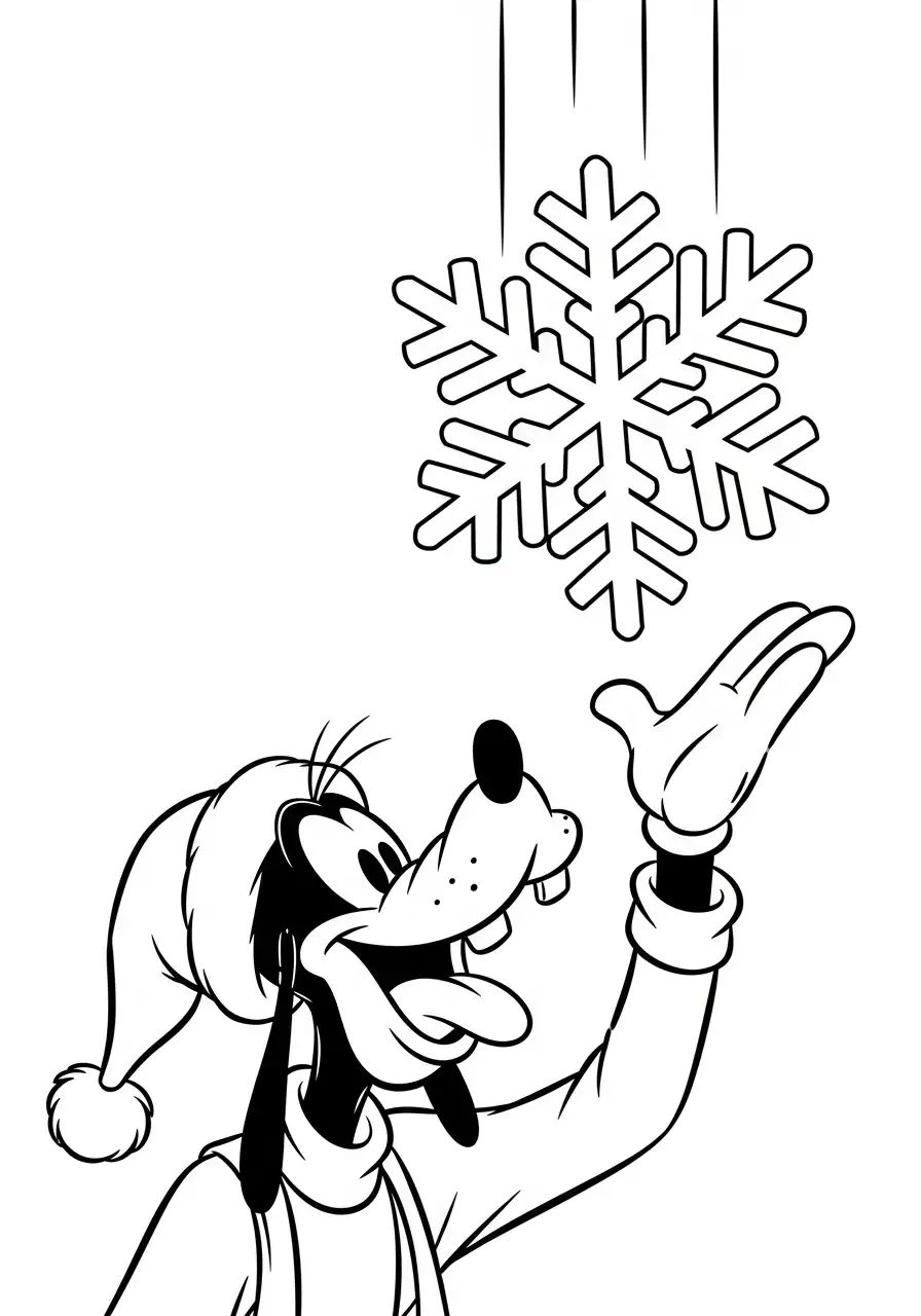 goofy vangt een grote sneeuwvlok kleurplaat