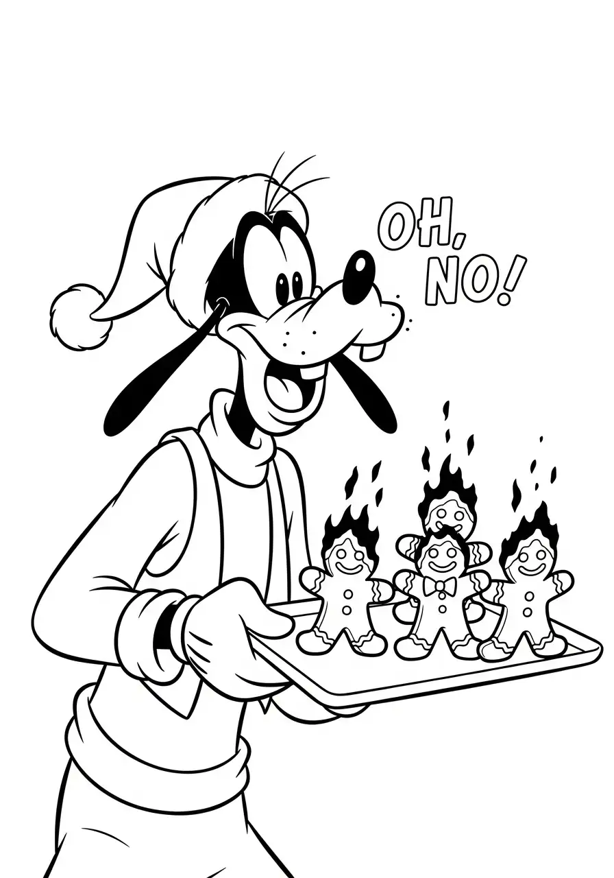 goofy verbrandt de kerstkoekjes kleurplaat