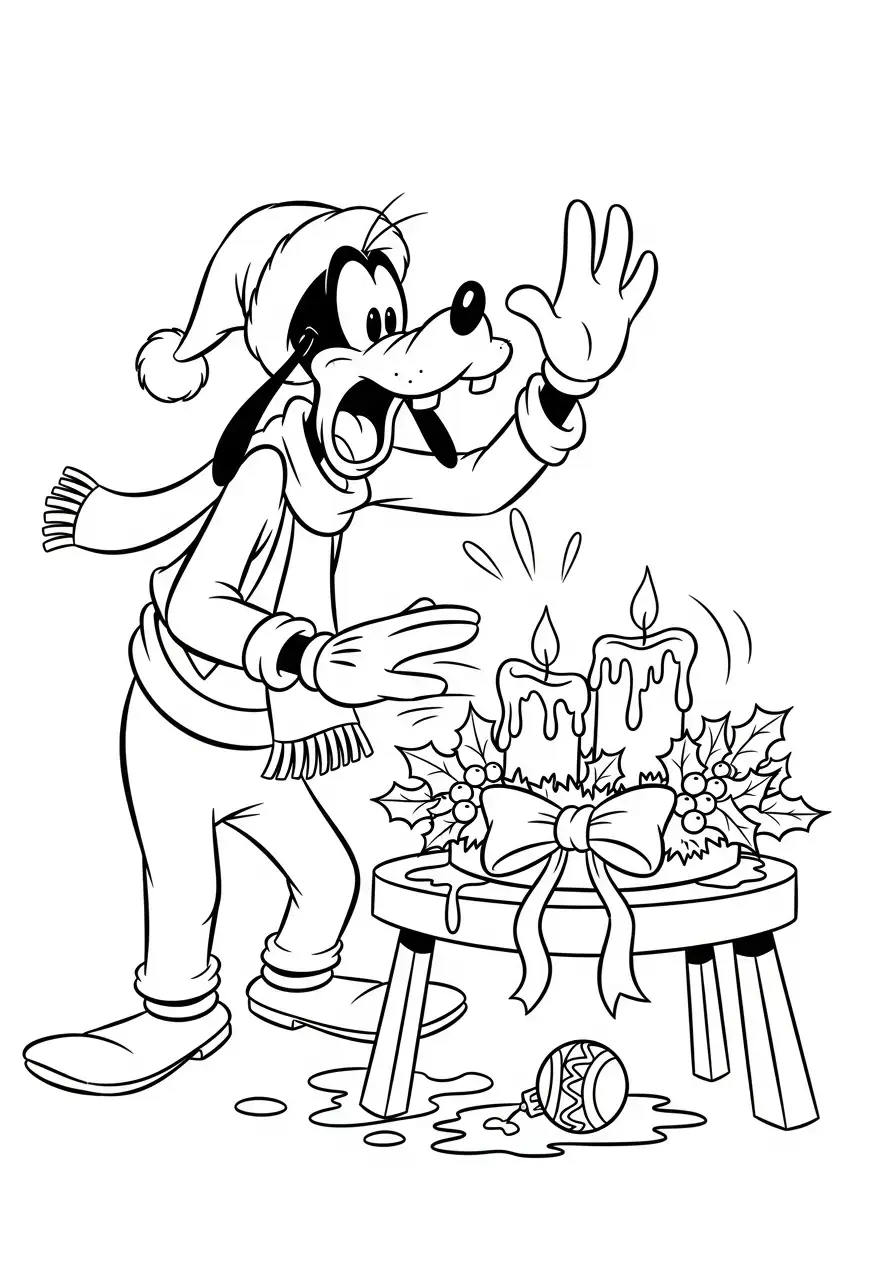 goofy verrast door de kaarsvlammen kleurplaat