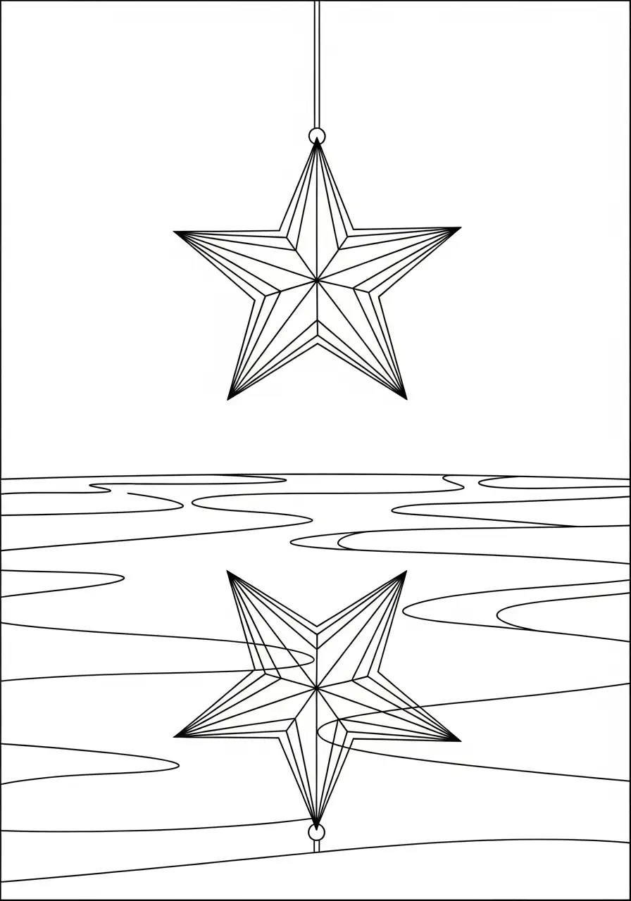 Kerstster Kleurplaat 33 hangende ster spiegeling in het water kleurplaat