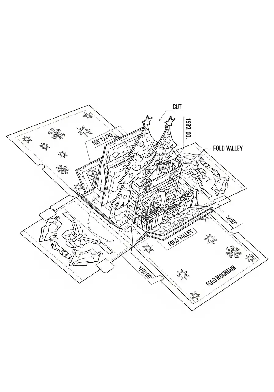 instructie pop up kerstkaart knutselplaat