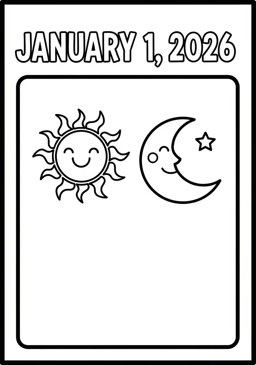 kalenderpagina 1 januari 2026 kleurplaat