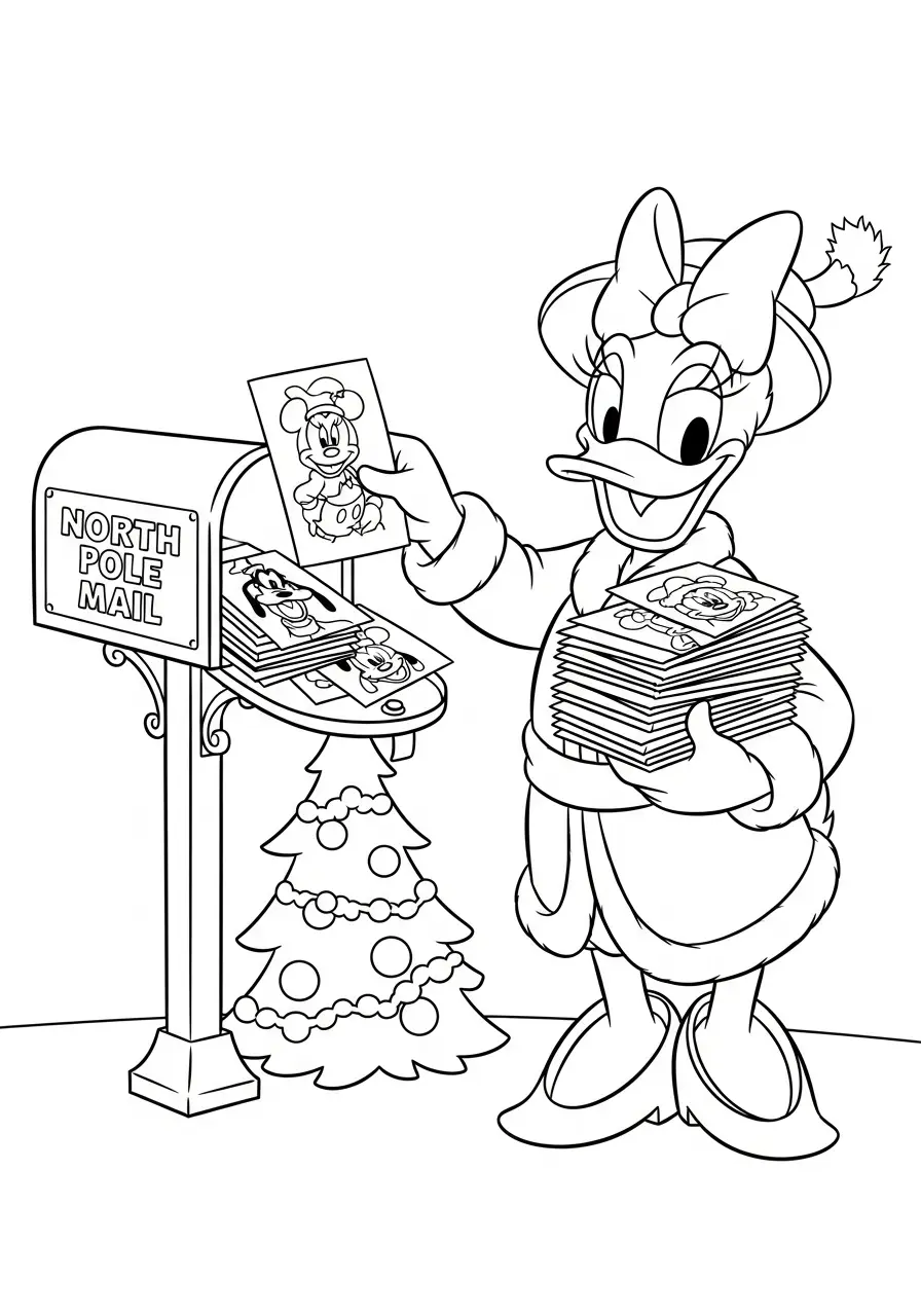 katrien duck sorteert kerstpost kleurplaat