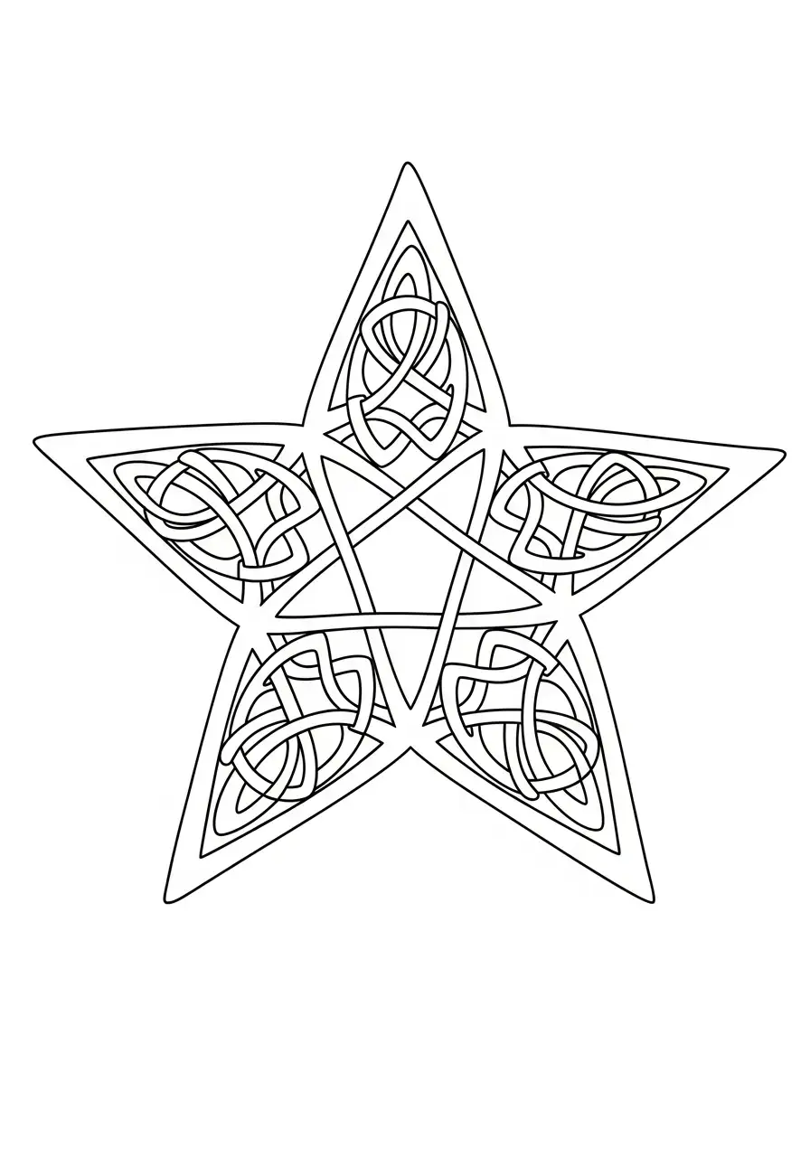 Kerstster Kleurplaat 30 keltische pentagram met vlechtwerk kleurplaat