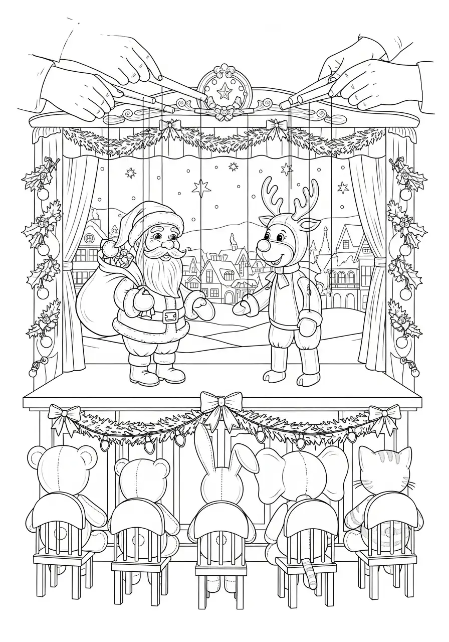 kerst poppenspel theater kleurplaat