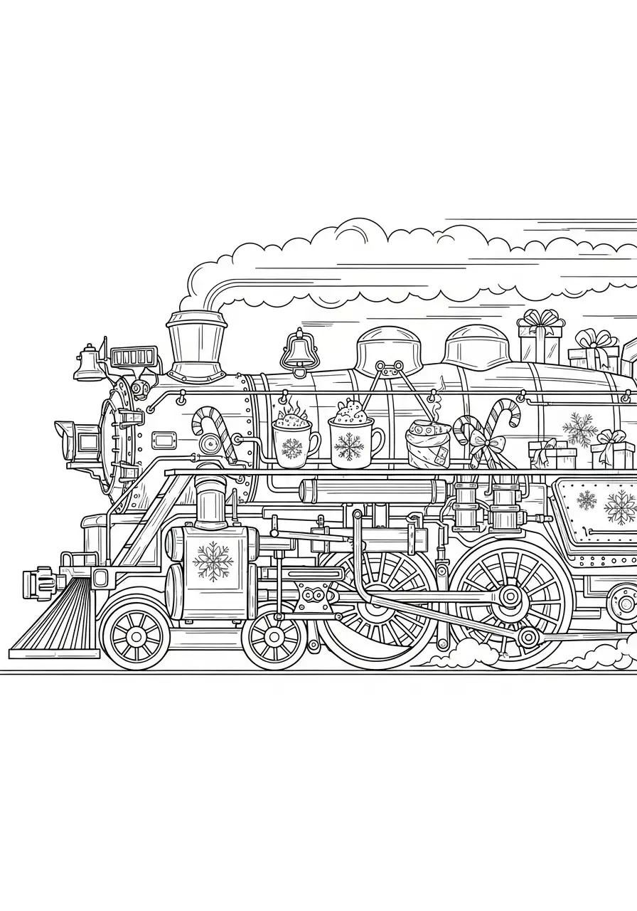 kerst stoomtrein cadeaus kleurplaat