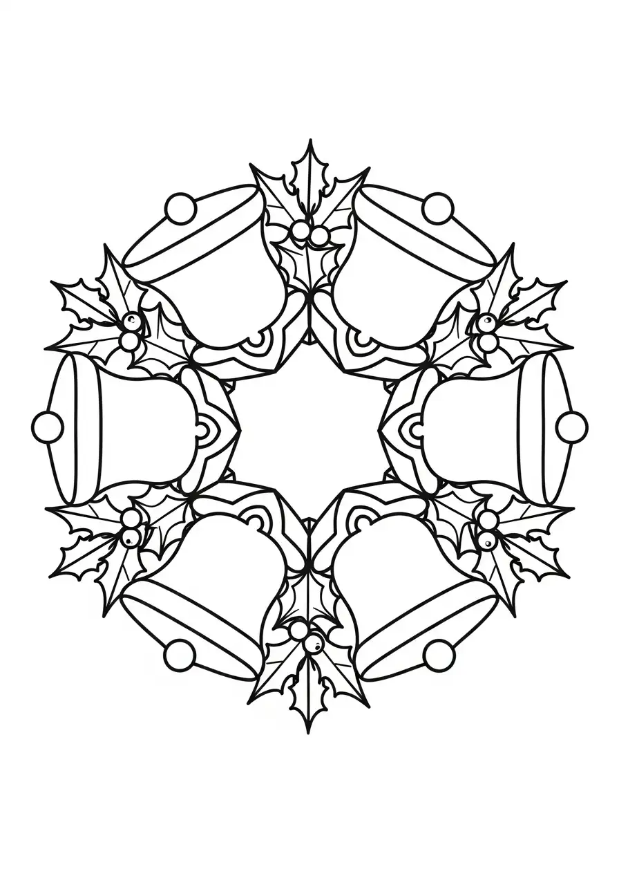 kerstbellen en hulst kleurplaat