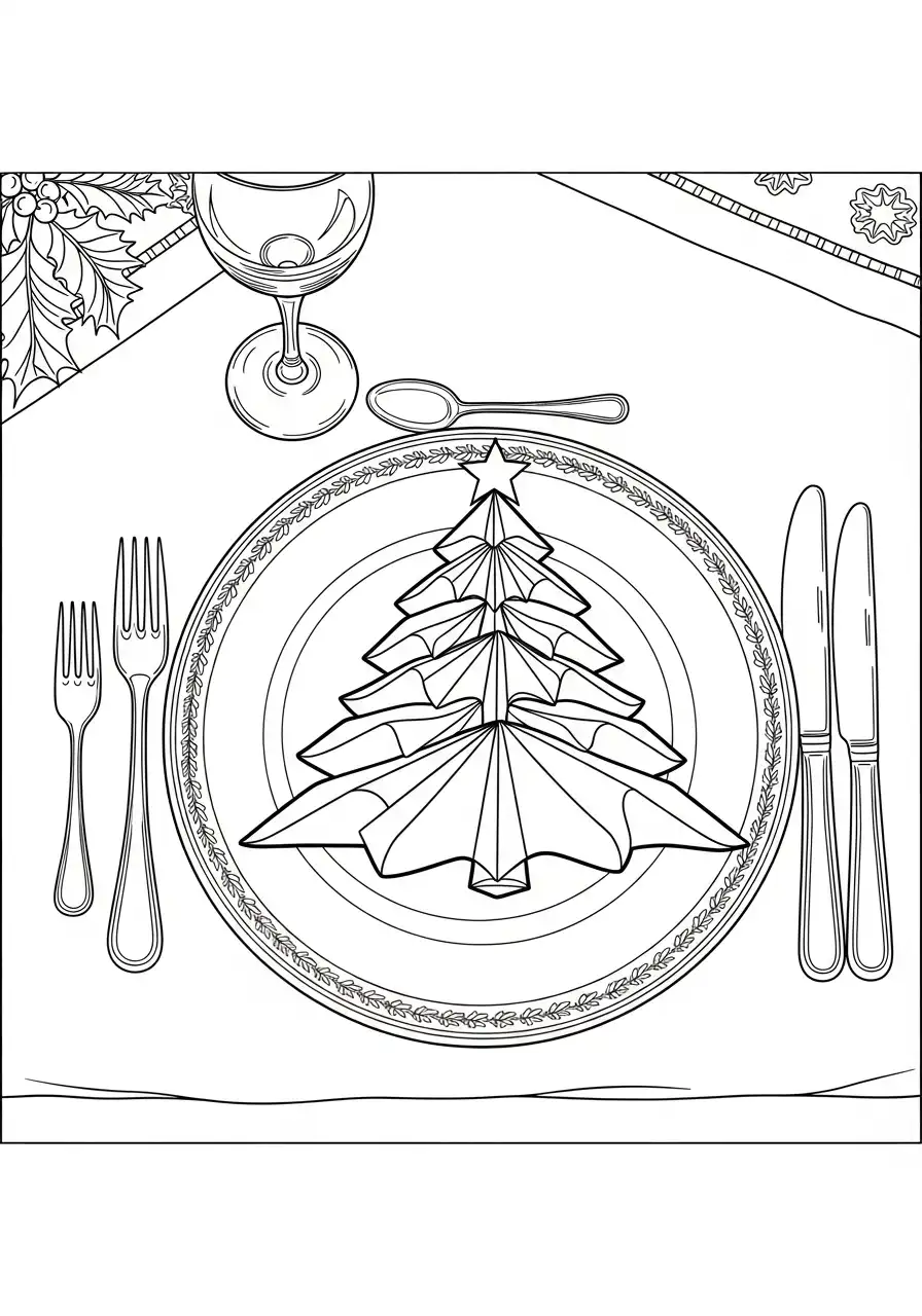 kerstboom servet op gedekt bord kleurplaat