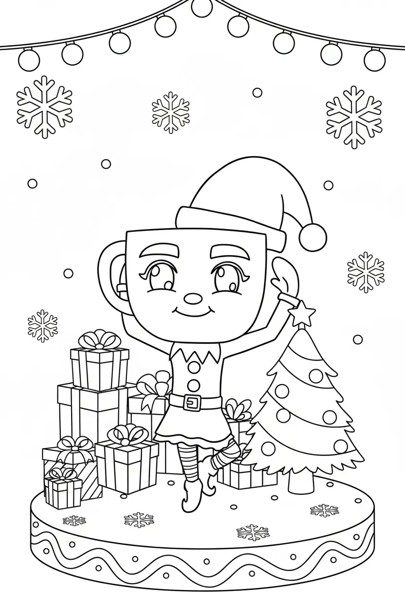 Kleurplaat Ballerina Peppermintina 15 kerstelfje versiert boom kleurplaat