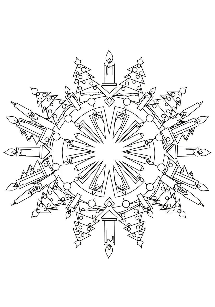 kerstkaarsen en bomen kleurplaat