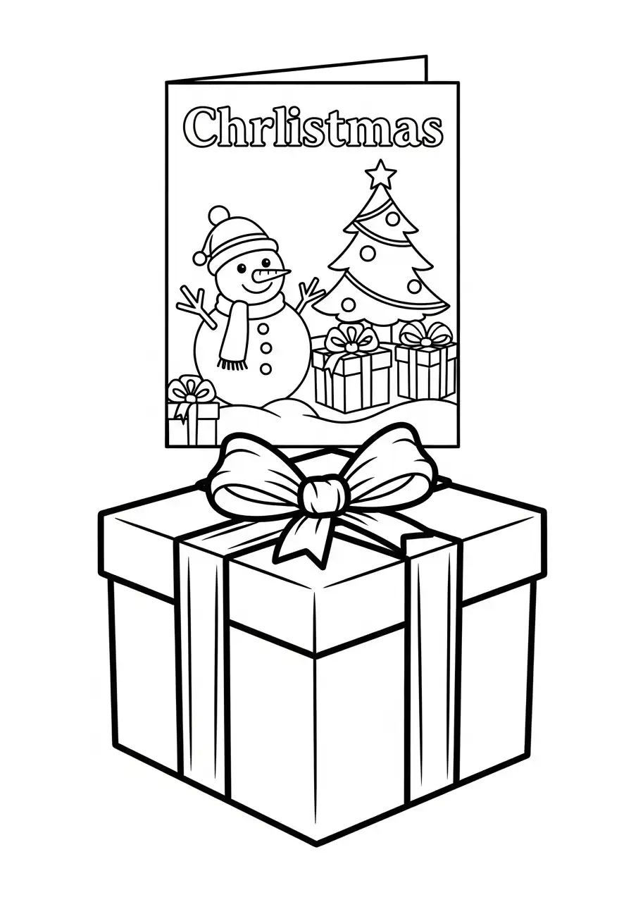 kerstkaart op grote cadeauverpakking