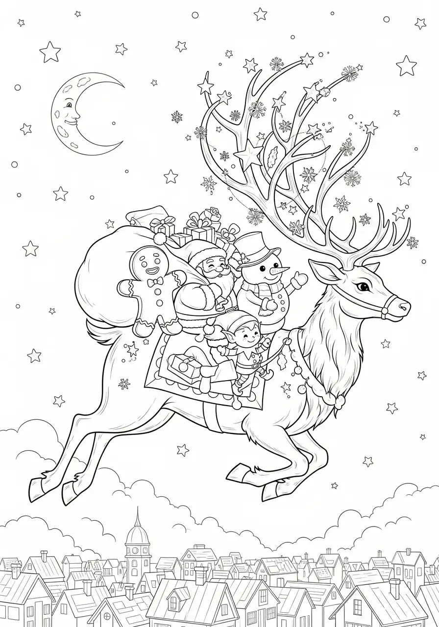 kerstman vrienden magisch rendier kleurplaat