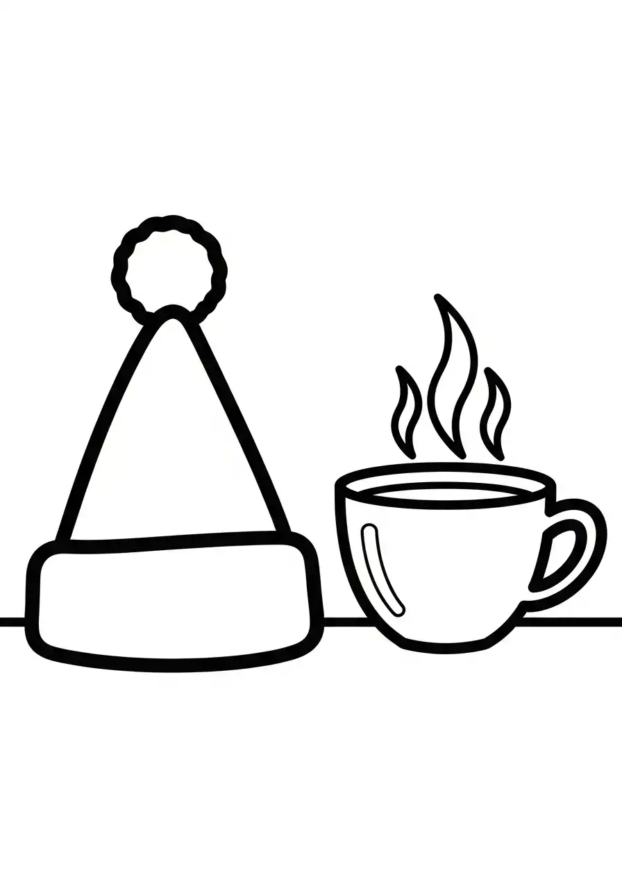 kerstmuts en warme drank kleurplaat