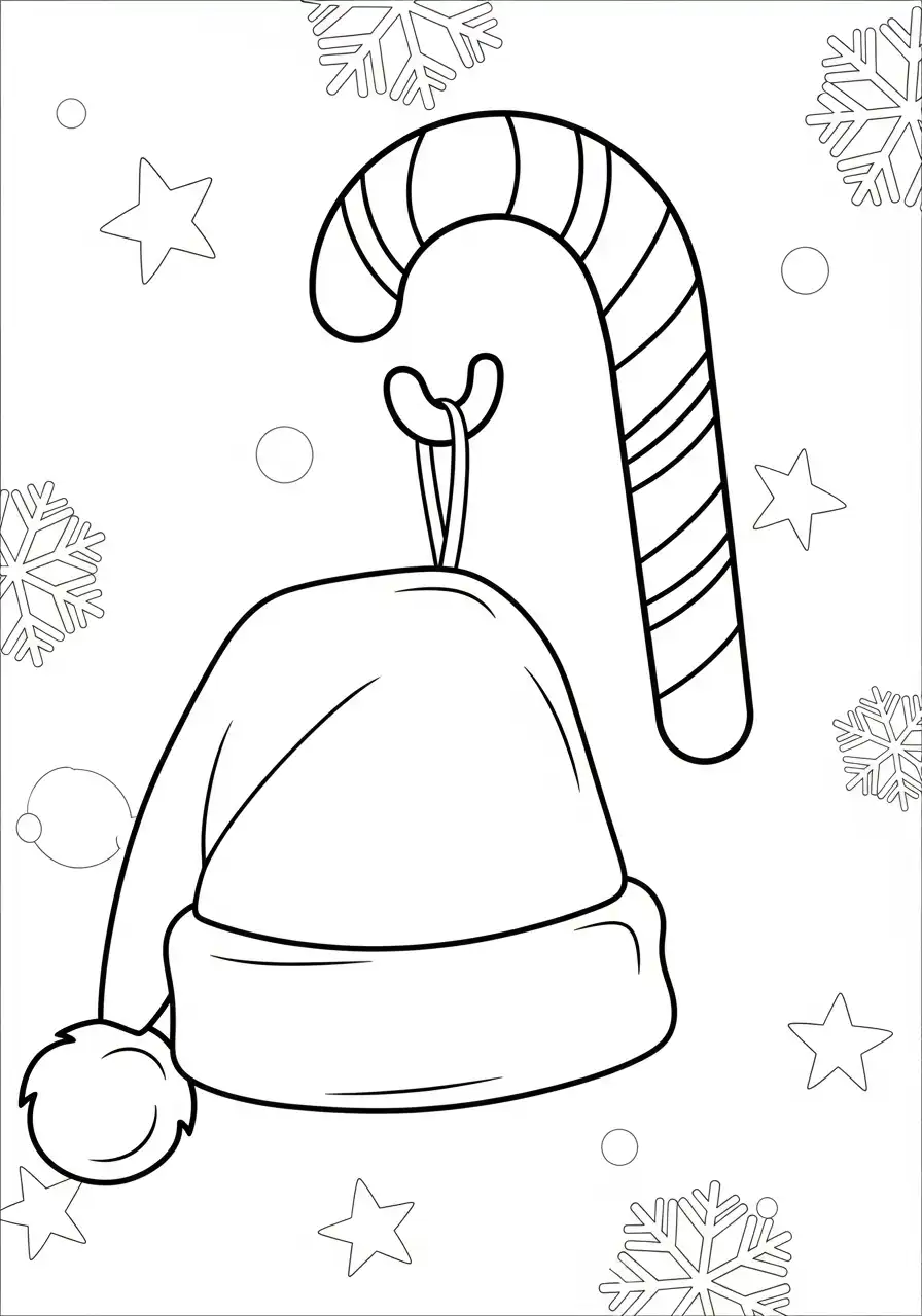 kerstmuts en zuurstok ornament kleurplaat