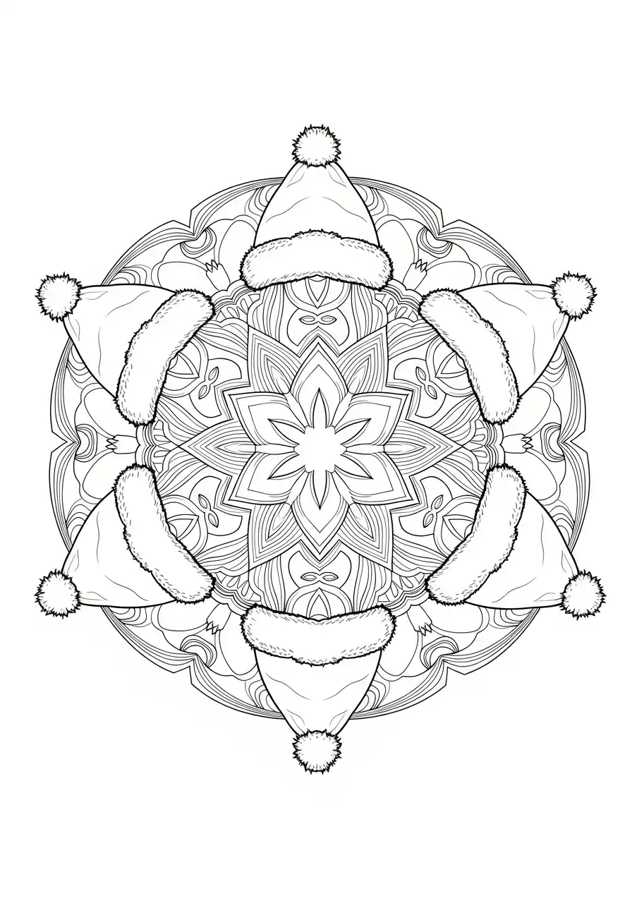 kerstmuts mandala zeshoek kleurplaat