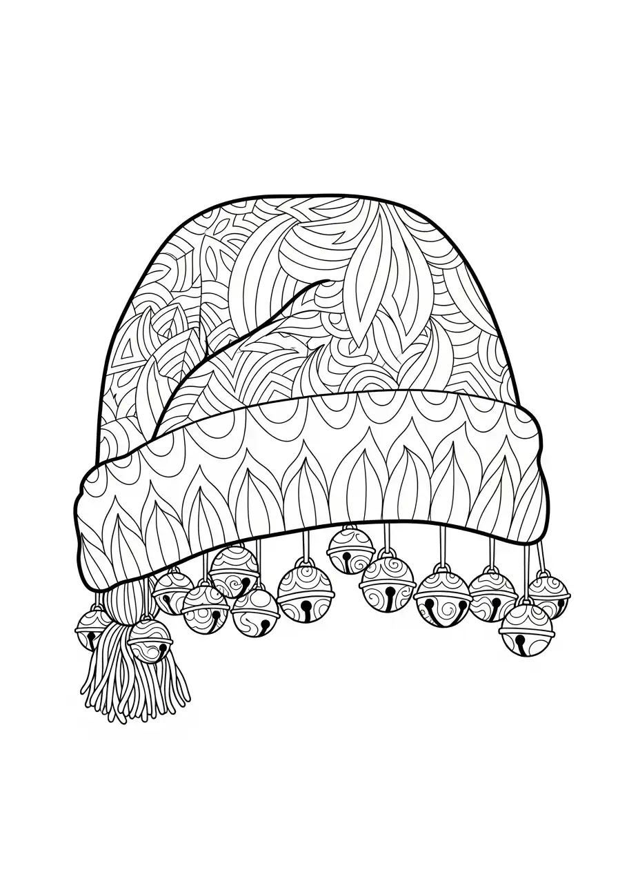 kerstmuts met belletjes kleurplaat