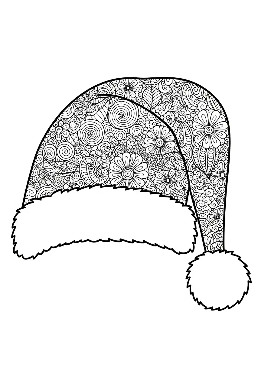 kerstmuts met bloemen patroon kleurplaat