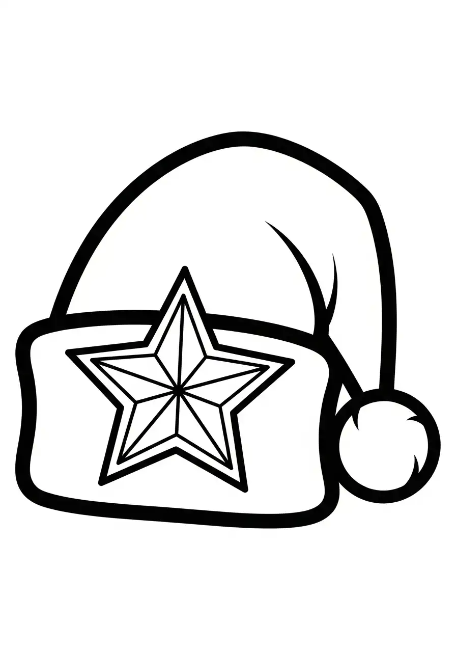 kerstmuts met grote ster kleurplaat