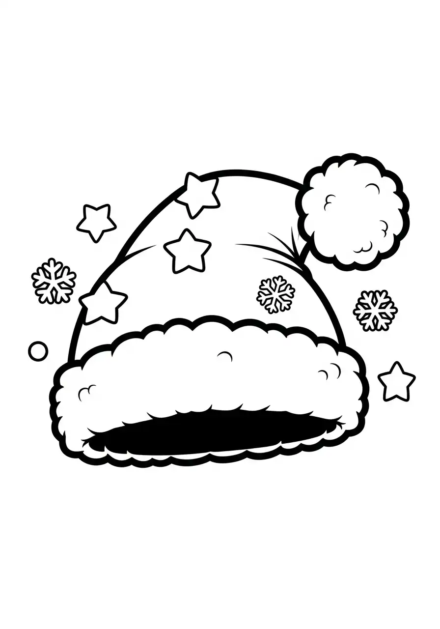 kerstmuts met sterren en sneeuwvlokken kleurplaat