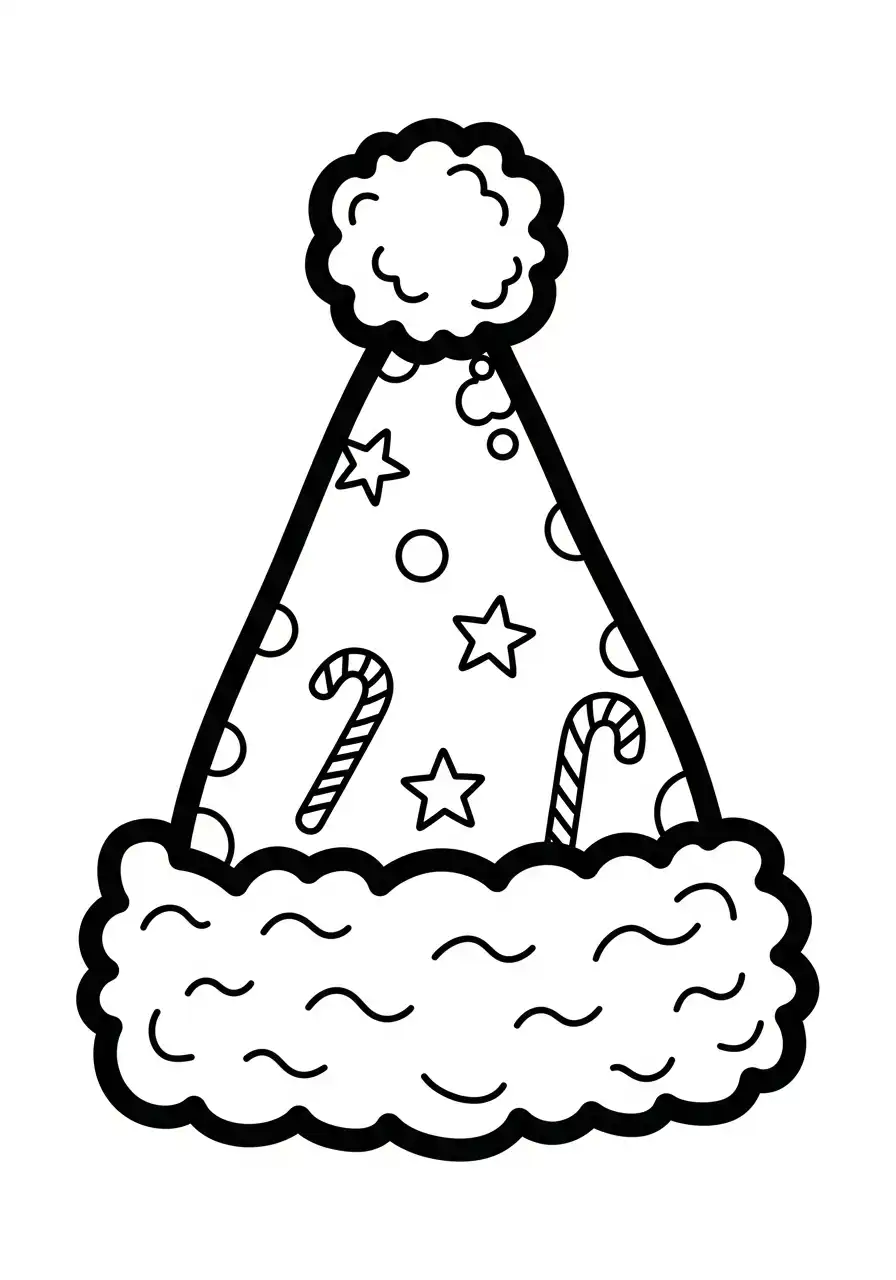 kerstmuts met zuurstokken kleurplaat