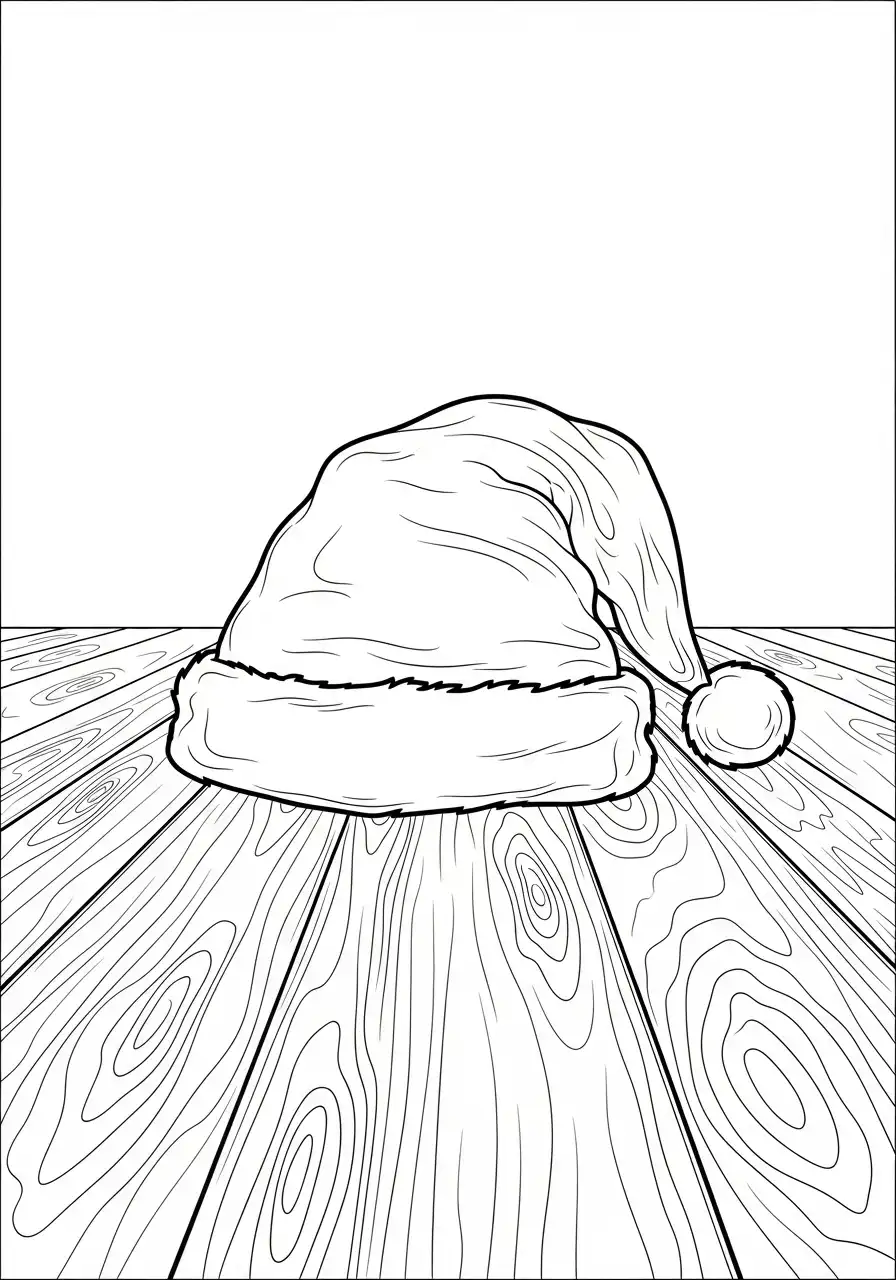 kerstmuts op houten vloer kleurplaat