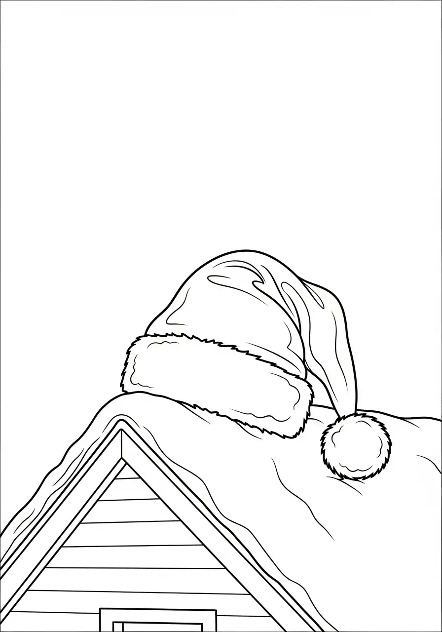 kerstmuts op sneeuwdak kleurplaat