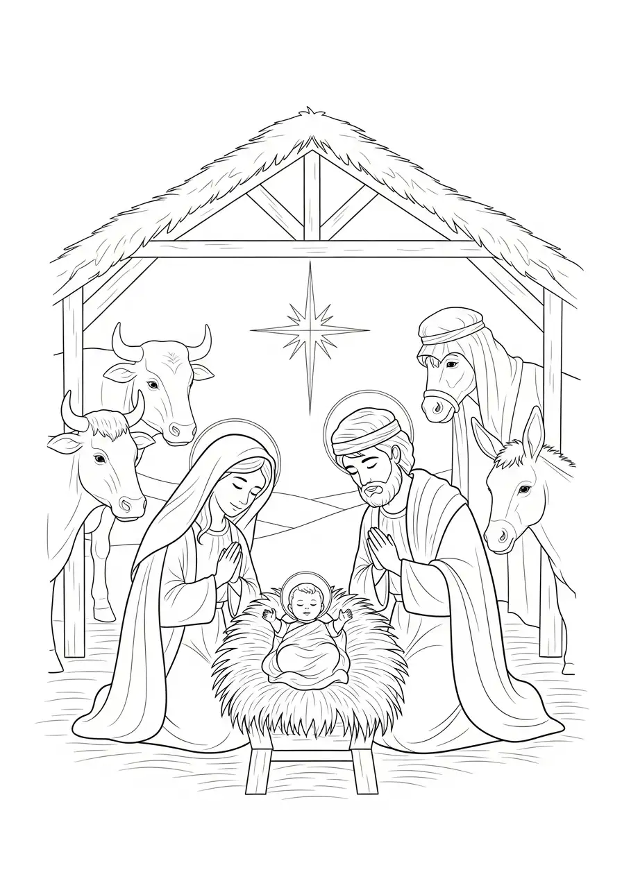 kerststal geboorte van jezus kleurplaat