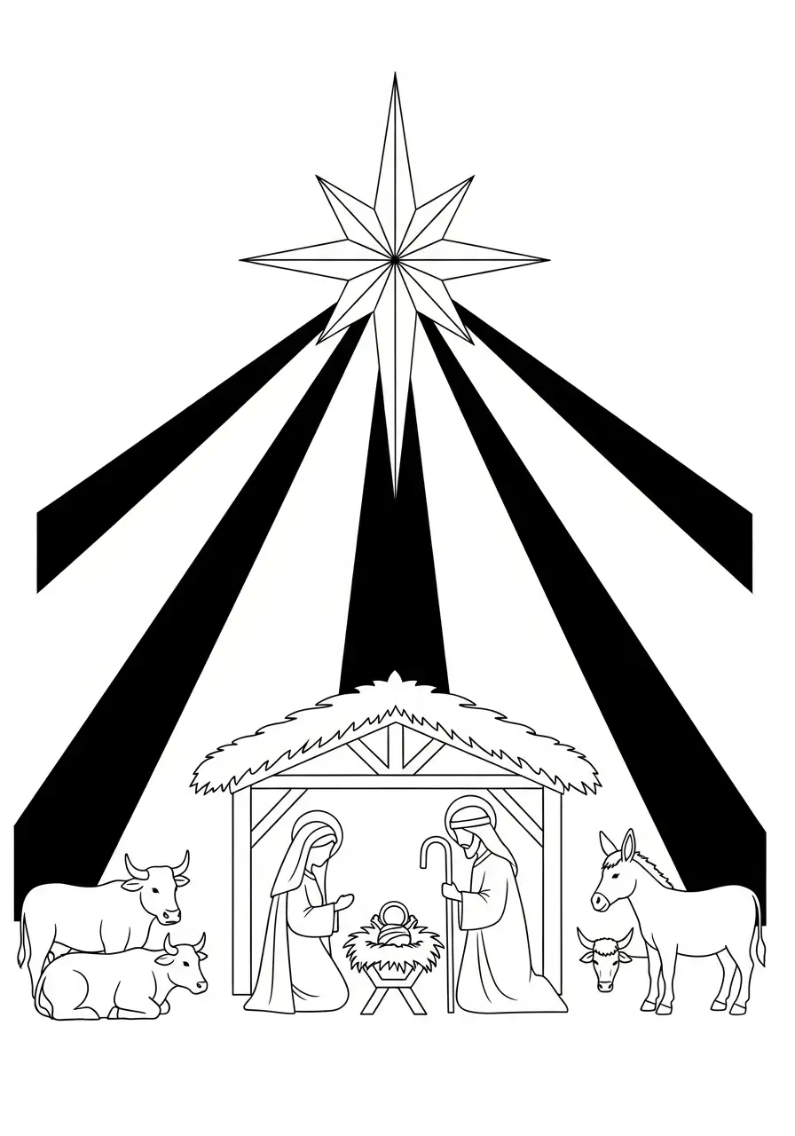 Kerstster Kleurplaat 28 kerststal ster van bethlehem kleurplaat
