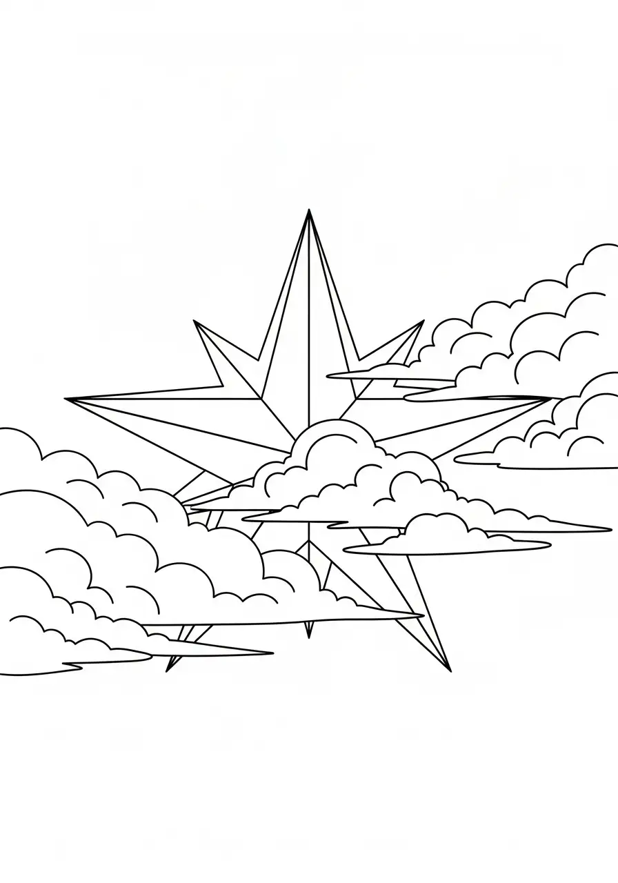 Kerstster Kleurplaat 27 kerstster in de wolken kleurplaat