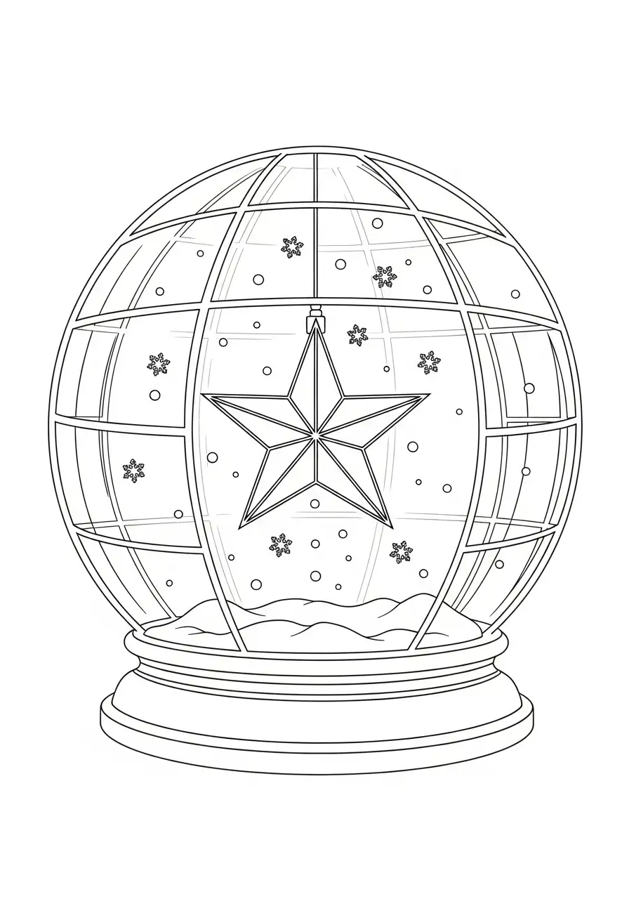 Kerstster Kleurplaat 26 kerstster in sneeuwbol kleurplaat
