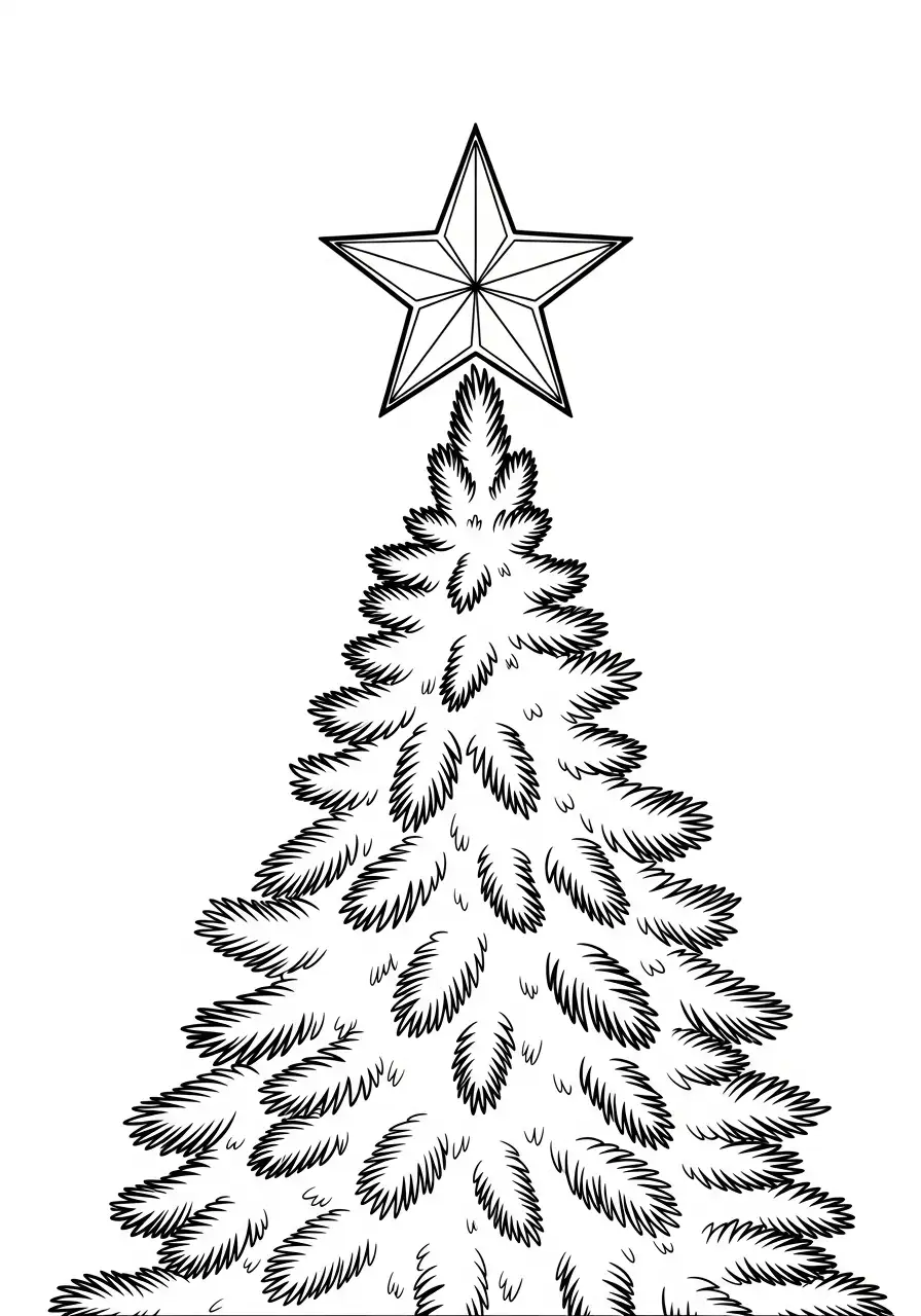 Kerstster Kleurplaat 25 kerstster op de boom piek kleurplaat