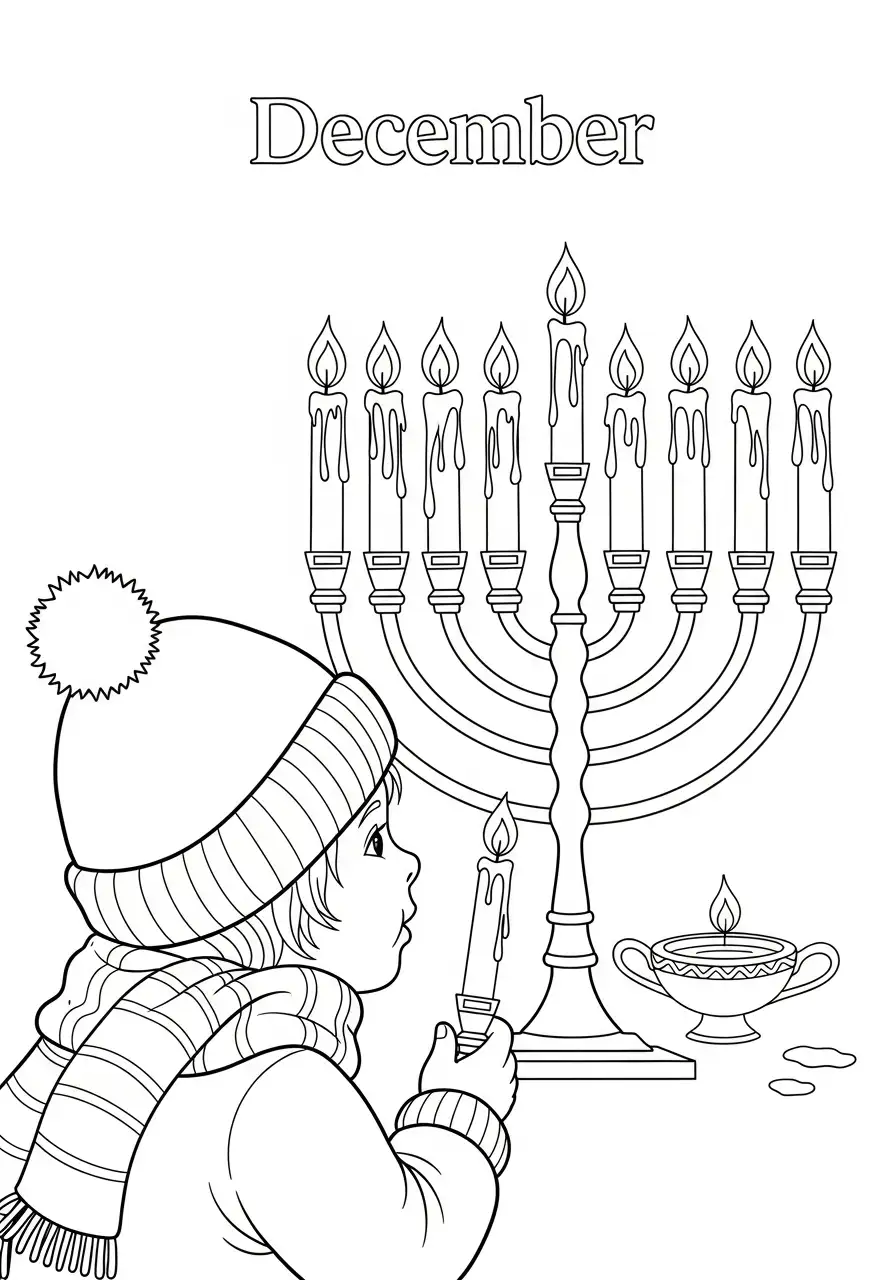 kind chanoekia december kleurplaat