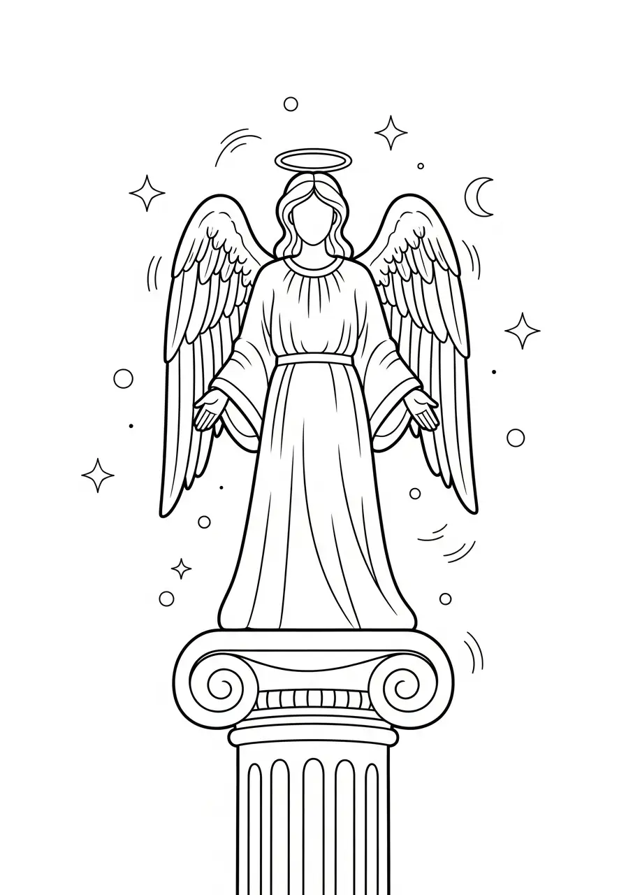 klassieke engel op zuil kleurplaat