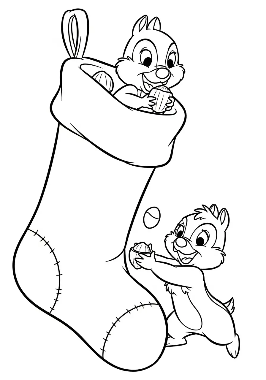 knabbel en babbel in kerstsok kleurplaat