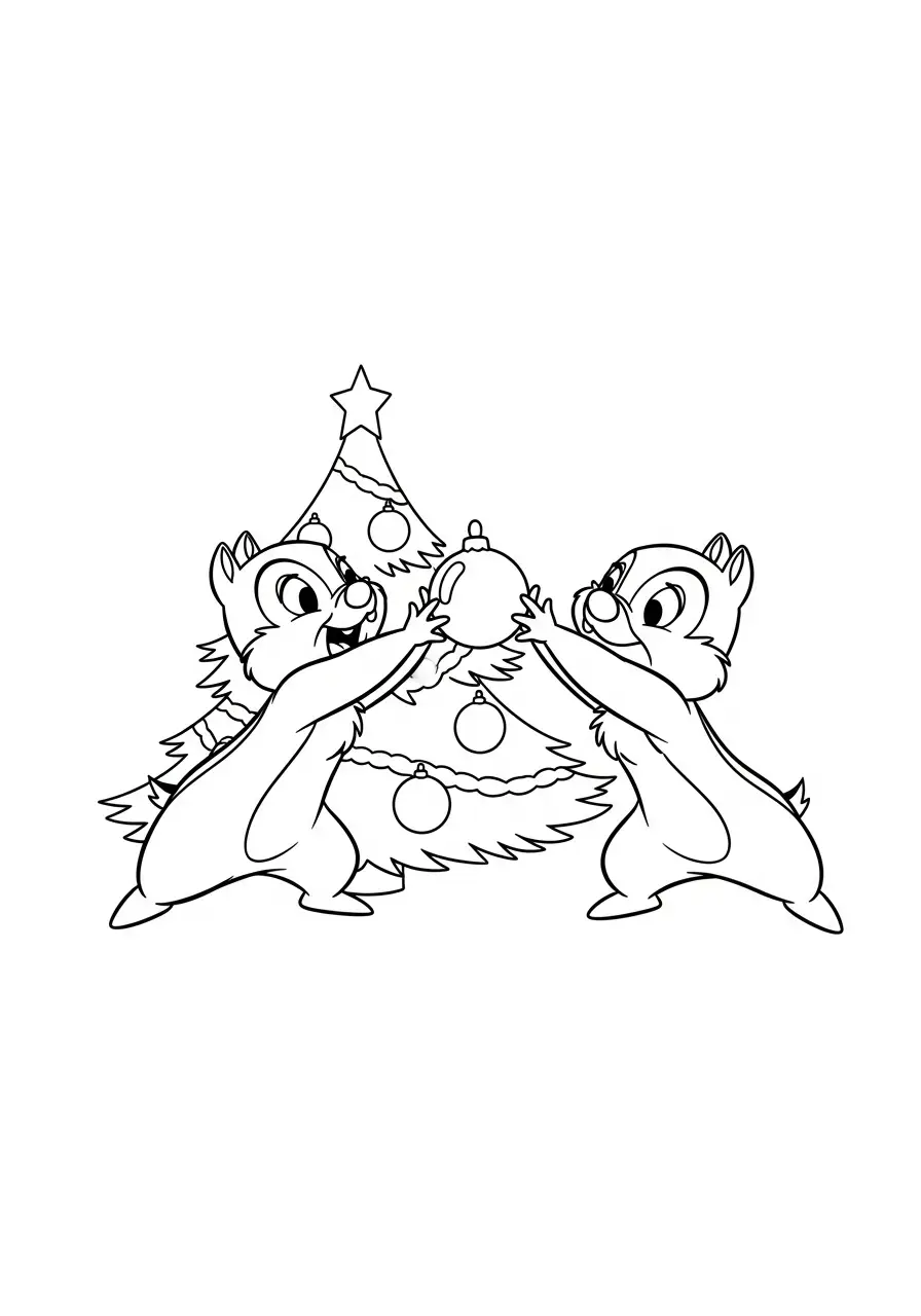 knabbel en babbel kerstboom versieren kleurplaat