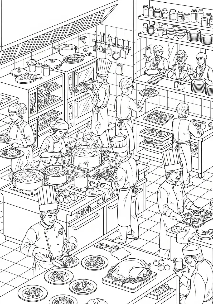 koks bereiden het grote kerstdiner kleurplaat