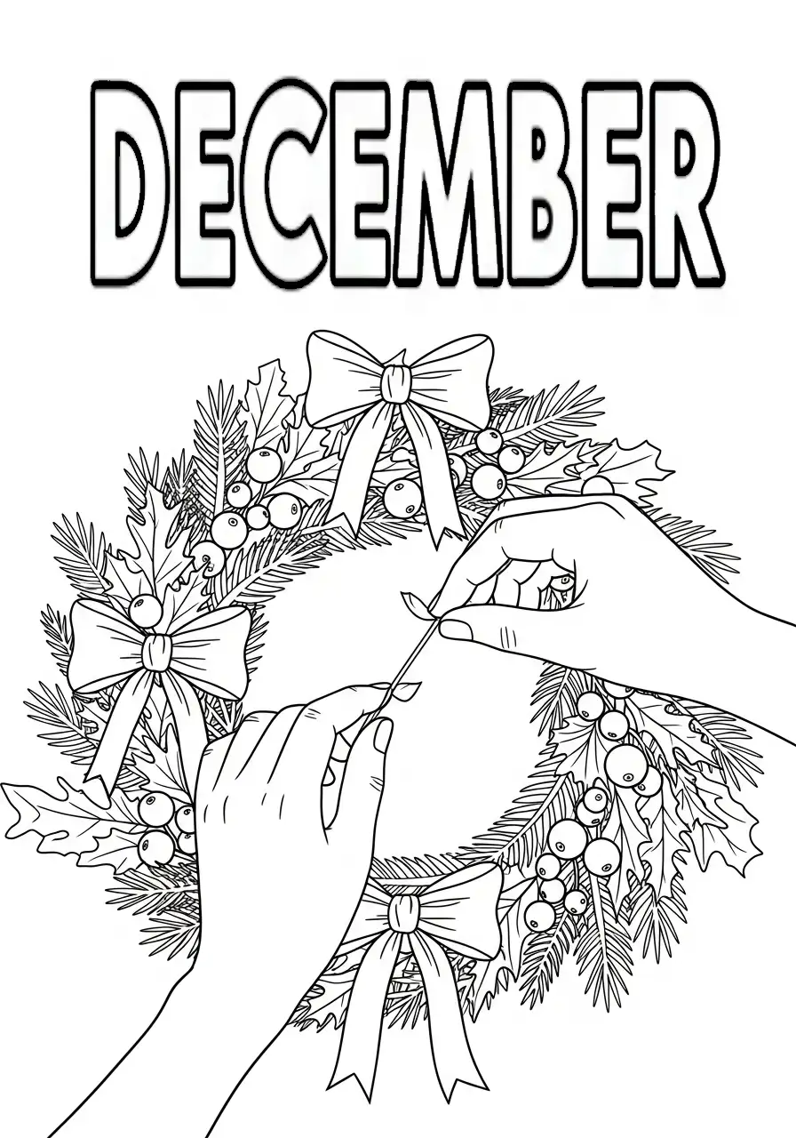 krans versieren december kleurplaat