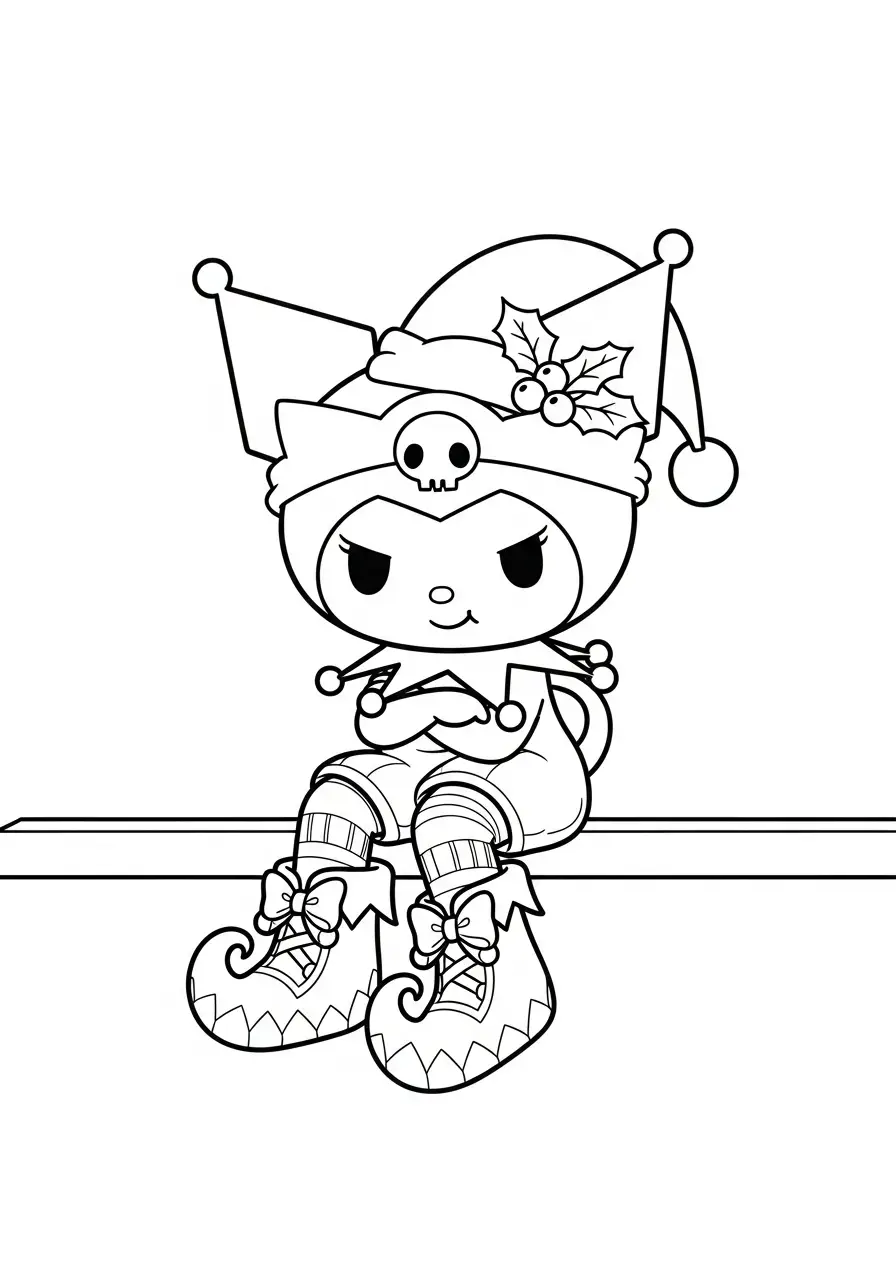 kuromi als kerst elfje kleurplaat