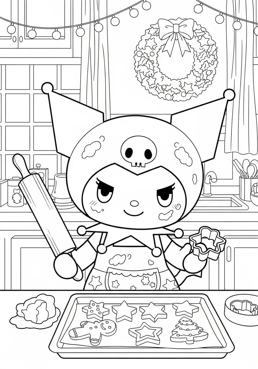 kuromi bakt kerstkoekjes kleurplaat