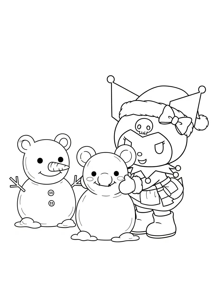 kuromi en de sneeuwpoppen kleurplaat