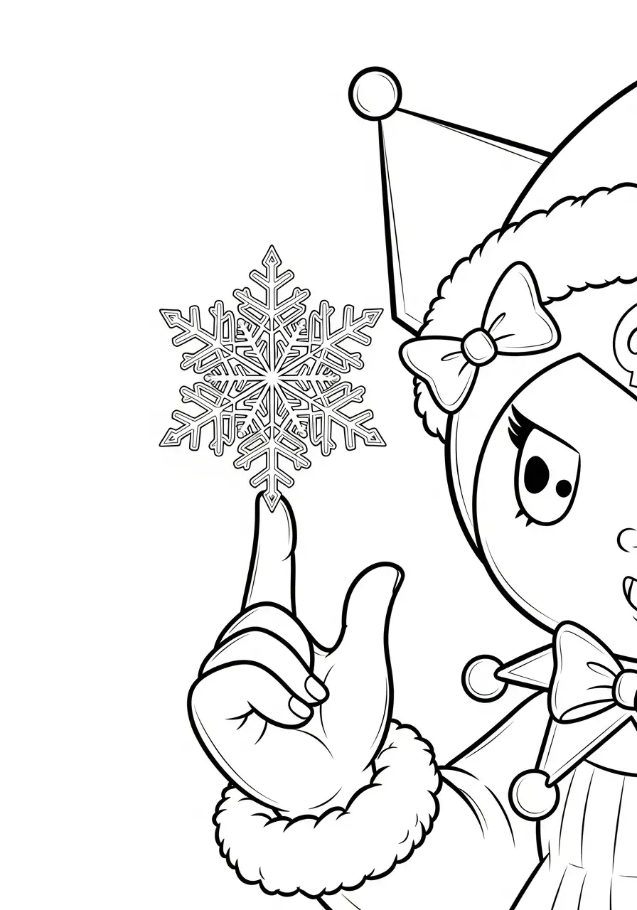 kuromi houdt een sneeuwvlok vast kleurplaat