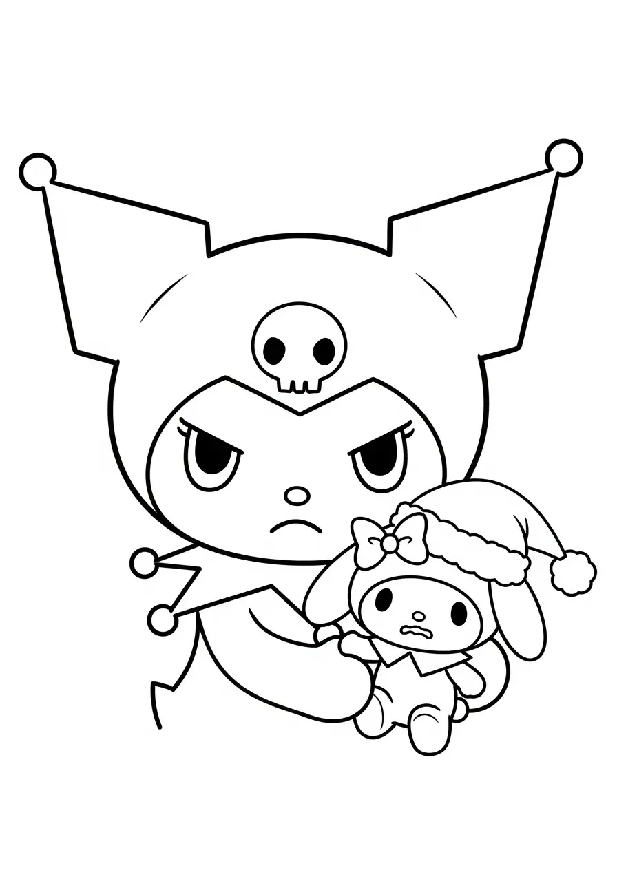 kuromi houdt my melody knuffel vast kleurplaat