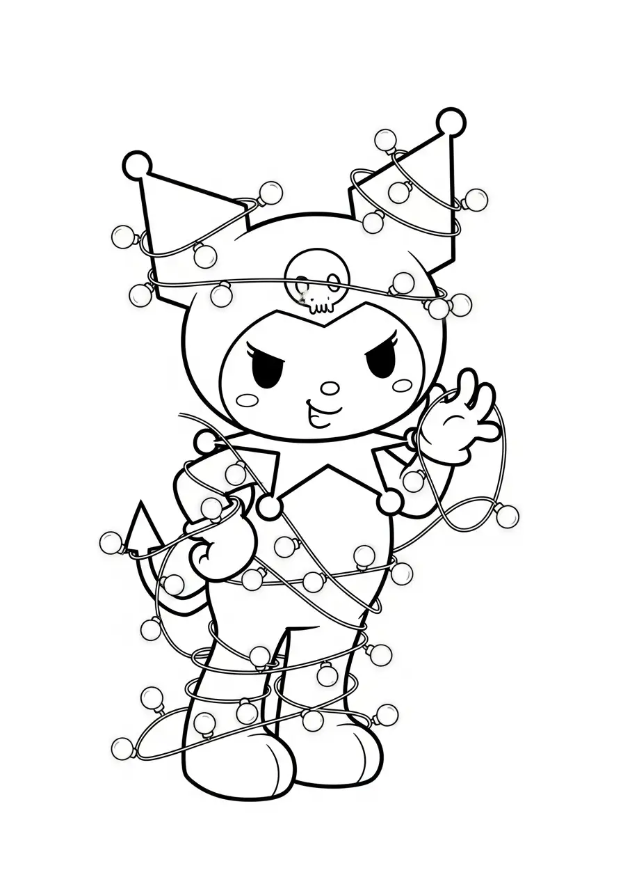 kuromi in de war met lichtjes kleurplaat