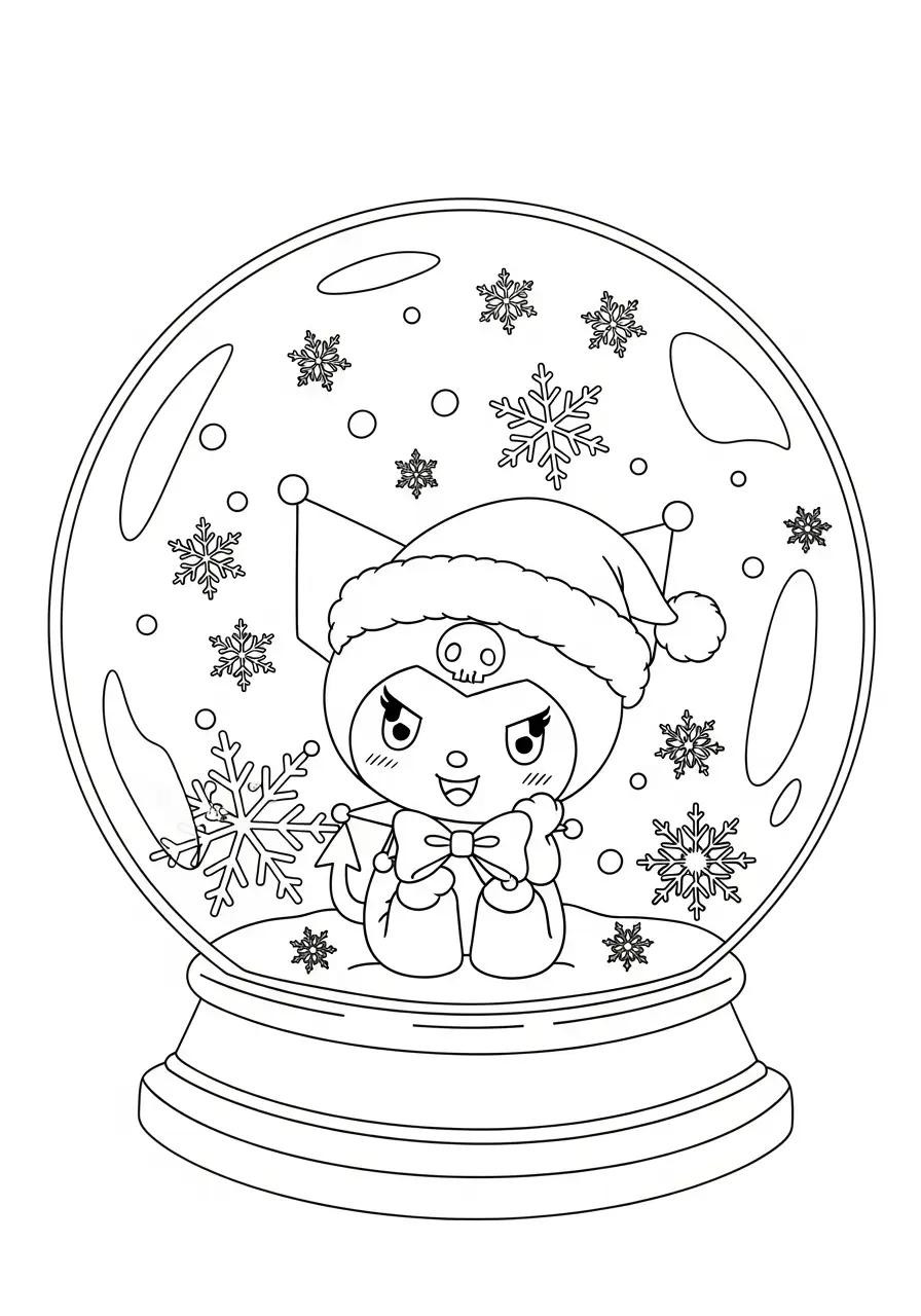 kuromi in een sneeuwbol kleurplaat